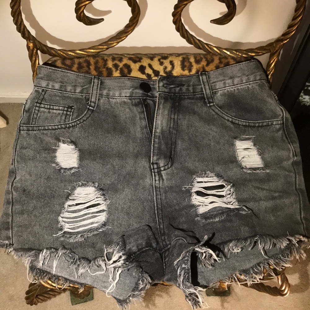 Dark Gray Ripped Jean Shorts